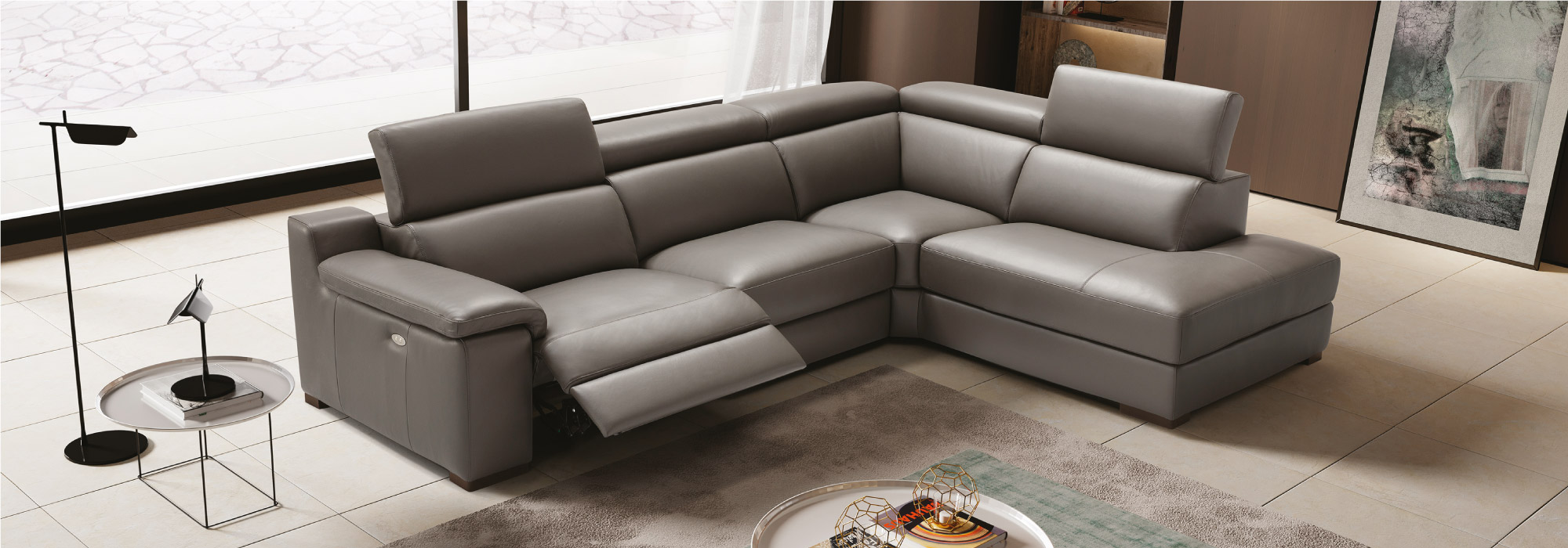 Porsche top grain italian deals leather sectional sofa